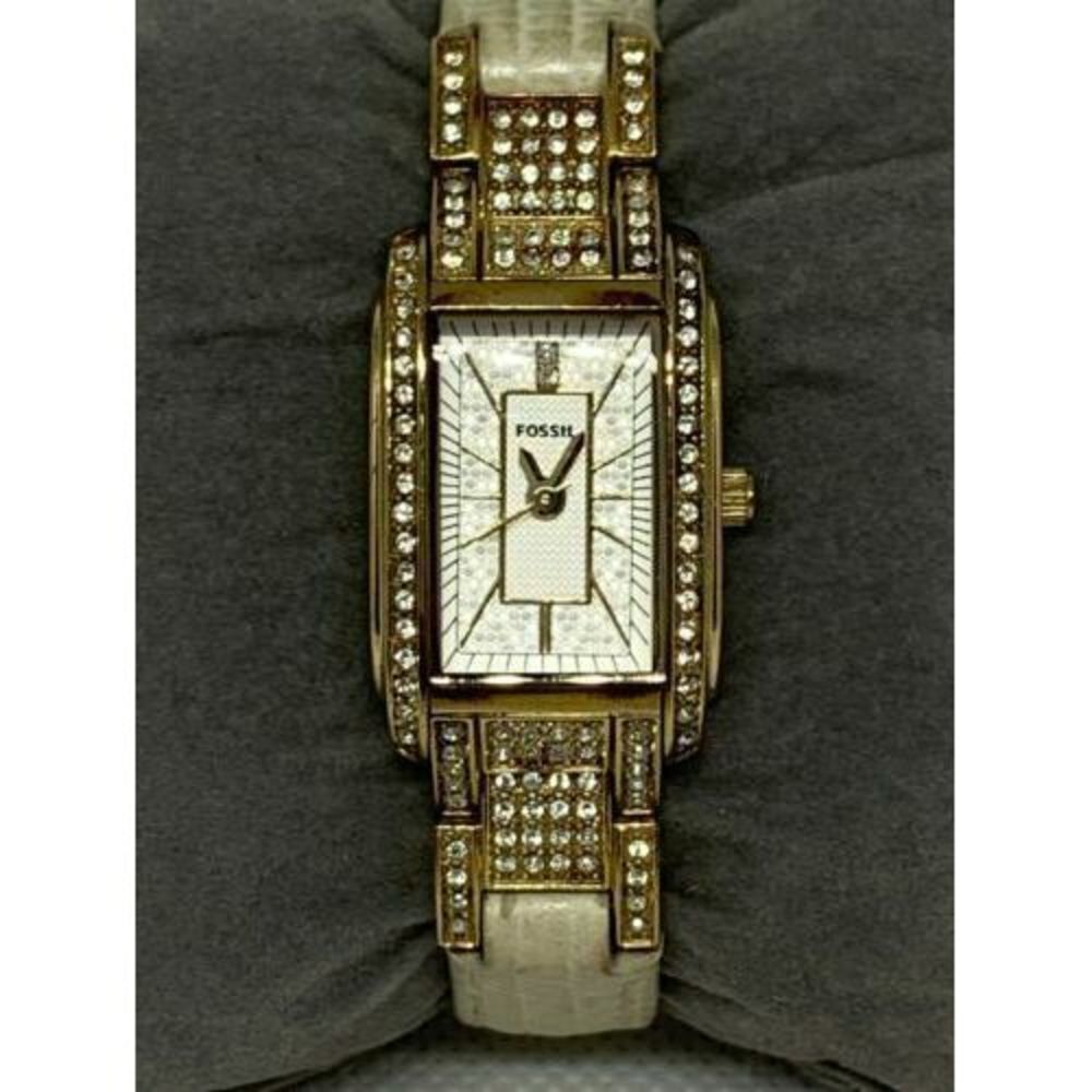 Fossil ES2774 Women's Watch Analog White Leather Mineral Gold Case 28mm C622